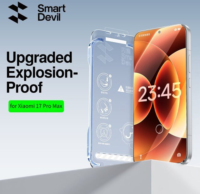 SmartDevil randlose gehärtete Glasfolie für Xiaomi 17 Pro Max und Mi 17, transparent, HD Displayschutz mit Anti-Fingerabdruck-Beschichtung und Installationswerkzeug - Bild 1