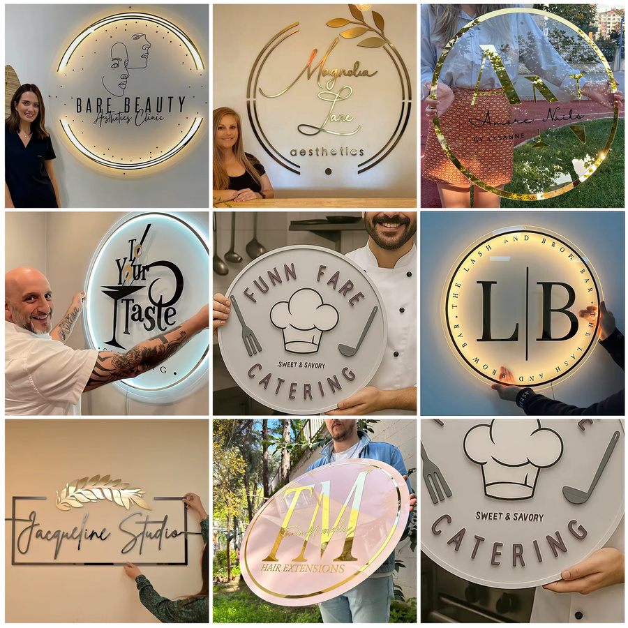 Individuelles LED-Acryl-Geschäftslogo als rundes Wandschild in Mehrfarbig für Büro, Lobby oder Nagelstudio - Bild 2
