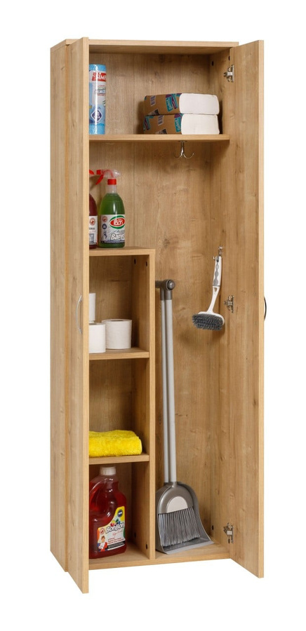 BIGBOXX Holz-Putzmittelschrank in Beige mit Scharniertüren und Regalböden - Bild 1
