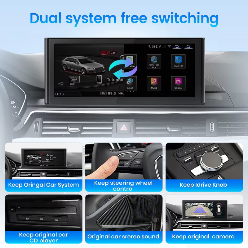 Junsun Wireless CarPlay und Android Auto Autoradio mit Qualcomm Snapdragon 668 für Audi A4 B5 B9 und A5 2017–2020 in Schwarz - Bild 3