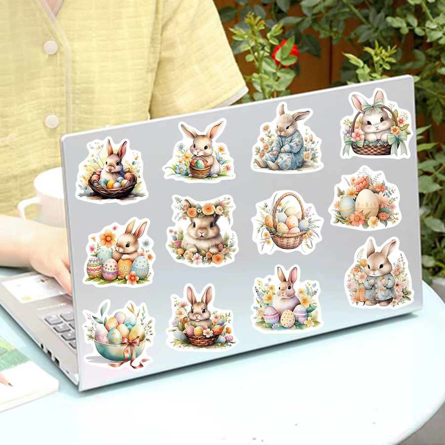 PickJoy Florale Osterei-Hasen-Cartoon-Aufkleber, 50-teiliges Set, multicolor - Bild 3