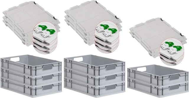 PROREGAL Spar Set 8x Eurobox Nextgen Economy mit Scharnierdeckel und grünen Schiebeschnappverschlüssen, H x B x T: 12 x 40 x 60 cm, 23 Liter - Bild 1