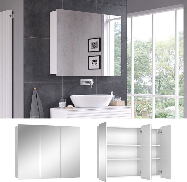 Vicco Spiegelschrank Sola Weiß mit 3 Türen für das Badezimmer B/H: 100 x 79,8 cm - Bild 1