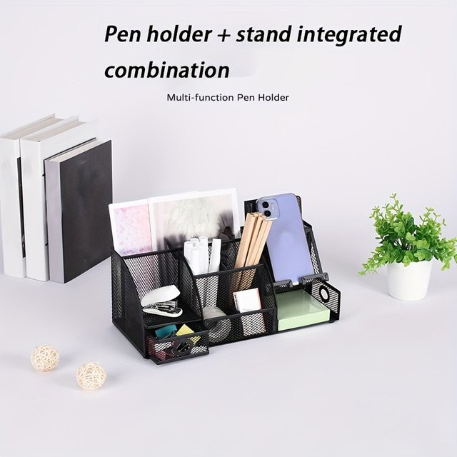 Schreibtisch-Organizer-Set aus Metall in Schwarz mit mehreren Fächern für dein Bürozubehör - Bild 1