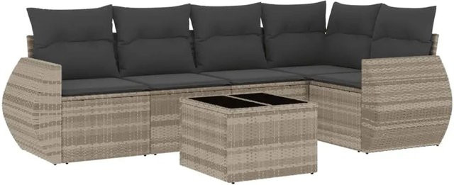vidaXL 6-teilige Garten-Sofagarnitur aus Polyrattan in Hellgrau mit Kissen und Couchtisch im L-Shape Design - Bild 1