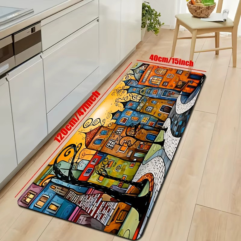 VIKAMA Teppich mit abstraktem Stadtgebäude-Design, bunter Motiv-Teppich für Wohnzimmer, Schlafzimmer oder Küche, B/T: 60 x 40 cm, Mehrfarbig - Bild 2