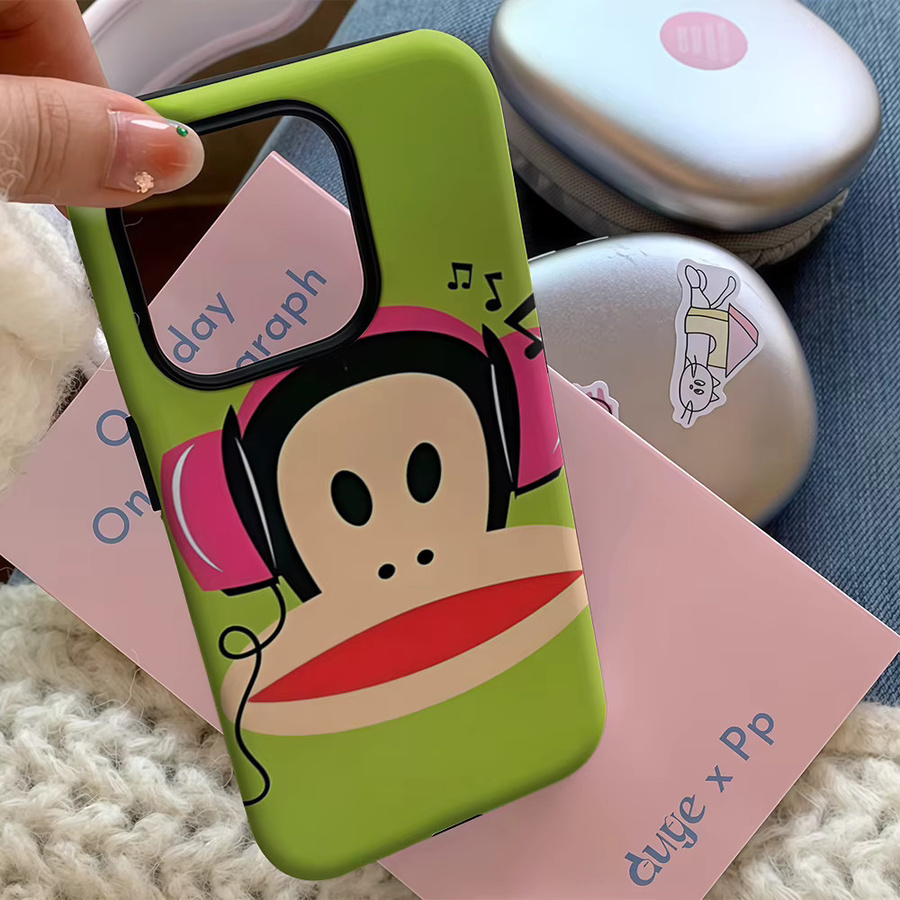 Kopfhörer Monkey Handyhülle für iPhone 17 16 15 14 13 12 Pro Max Plus mit doppelschichtiger Rückseite in Grün - Bild 3