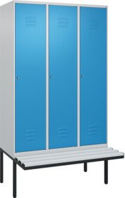 C+P Spind Classic PLUS Garderobenspind mit Sitzbank, 3 Abteile, Lichtgrau, B/T/H: 212 x 120 x 81,5 cm - Bild 1