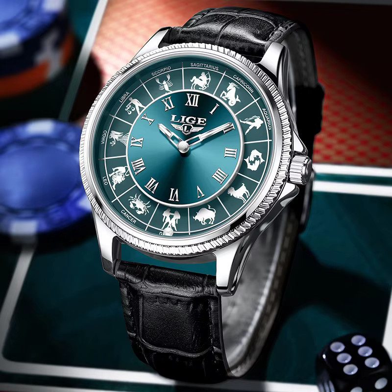 LIGE Armbanduhr Quarz, Edelstahl, Leder, Blau, Herren - Bild 2