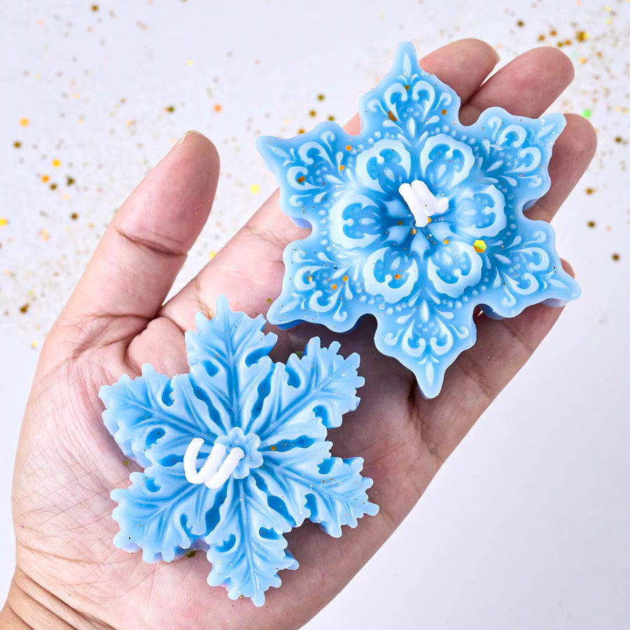 UDOCOOL Silikon Kerzenform Schneeflocken Relief Blau für DIY Weihnachtsornamente und Duftkerzen - Bild 2