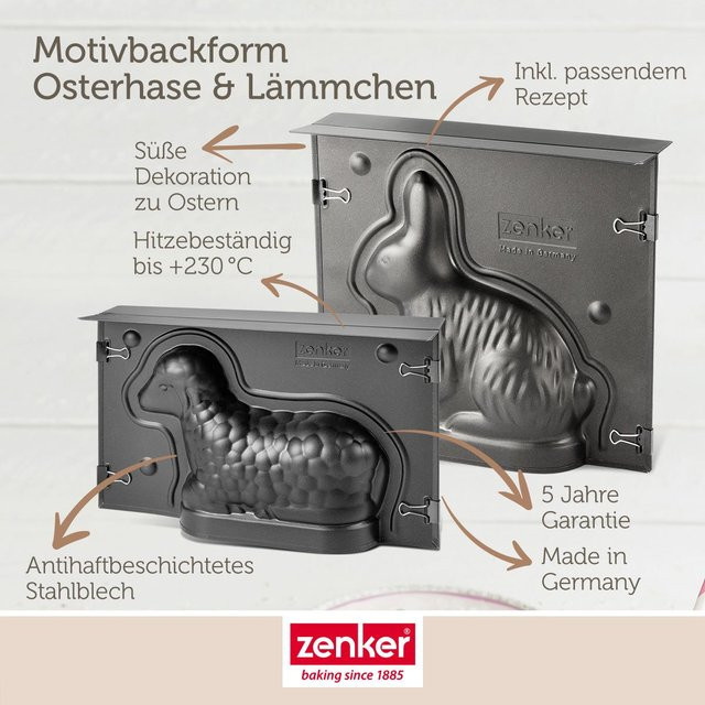 Zenker Backformen-Set Hase und Lämmchen, 2-teilig, Grau, Non-Stick Beschichtung - Bild 1