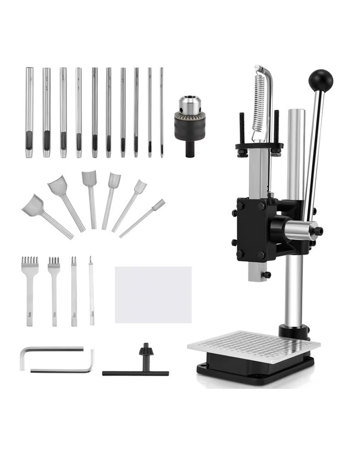 Manuelle Metall-Lederlocher Handpresse mit einstellbarer Höhe und 20 Stanzköpfen in Silber aus Aluminium und Metall - Bild 6