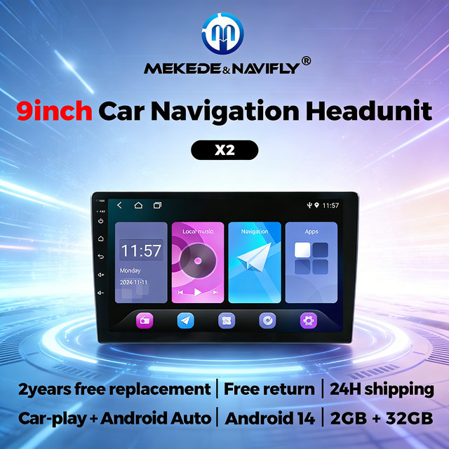 NaviFly Android Multimedia-Player mit Android Auto und Carplay, 9 Zoll, Schwarz, Universal 2 Din für Nissan Honda Toyota Lada Volkswagen Hyundai - Bild 1