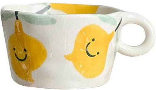 Handbemalte Keramiktasse mit Erdbeerblumen-Design, Weiß, 300 ml - Bild 1
