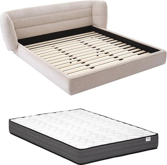 Maison Céphy Bettrahmen Larumo in Beige mit Bouclé-Stoff, B/T/H: 140 x 200 cm - Bild 1