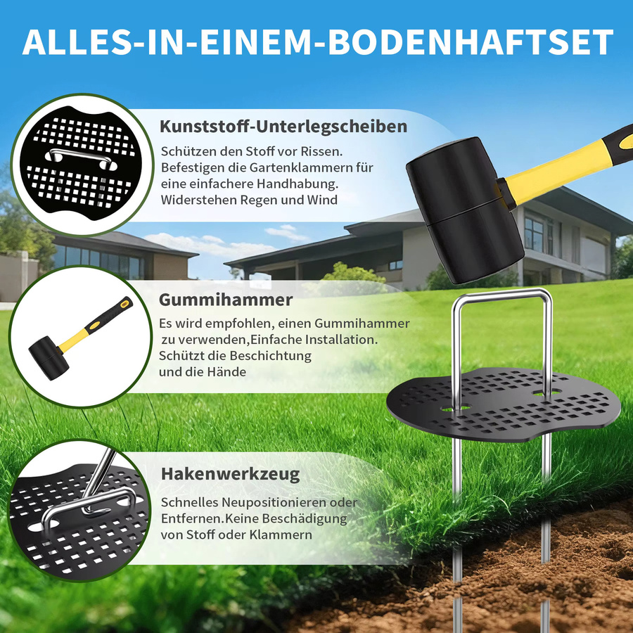 Verzinkte U-förmige Erdanker aus Metall mit 100 Unterlegscheiben für Garten, Mulch und Kunstrasen, Silber, 200 Stück, B/H/T: 15 x 3 x 0,3 cm - Bild 5