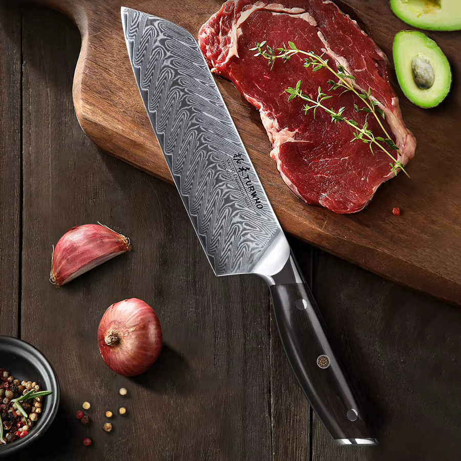 TURWHO Santoku-Küchenmesser aus Damaststahl, 17,78 cm, Silber - Bild 2
