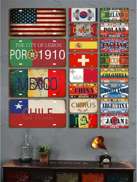 HELLOYOUNG Metall-Wanddeko Retro Landflaggen-Schild in Mehrfarbig, Rechteckiges Zinn-Schild für Home und Restaurant, B/H: 30,0 x 15,0 cm - Bild 1