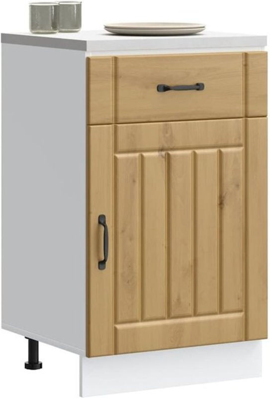 Küchenunterschrank Lucca im Landhausstil von vidaxl aus Holzwerkstoff in Eiche Natur und Beige mit Drehtüren - Bild 1