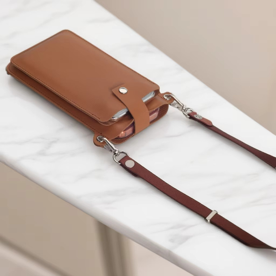 Magnetische Lederhülle mit Handy-Brieftasche und Umhängeband für iPhone 17, 16, 15, 11 in Braun - Bild 3