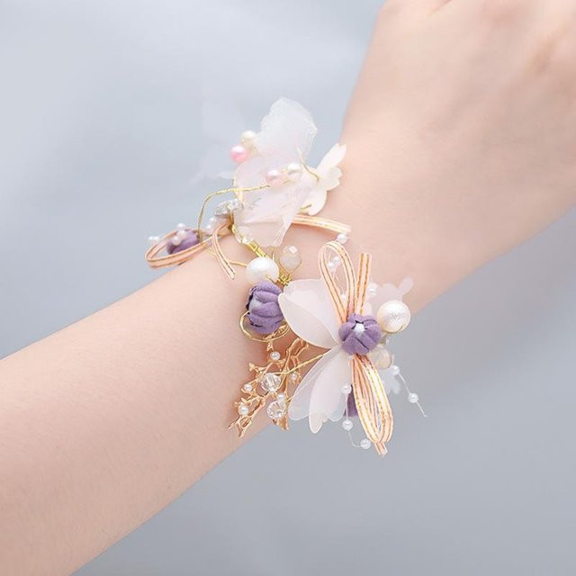 NATAWA Blumenarmband, Stoff, violett, Perle, Damen - Bild 1