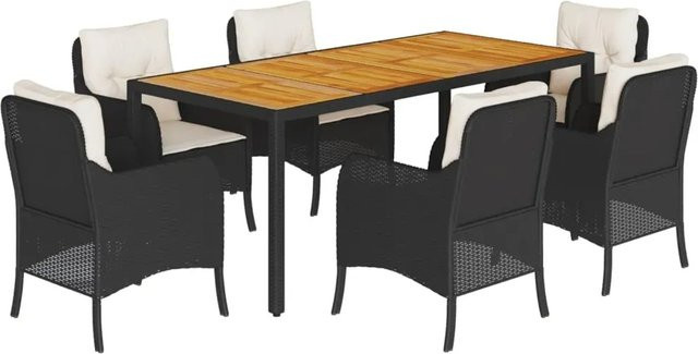 vidaXL 7-teilige Garten-Essgruppe aus Poly-Rattan und Akazienholz in Schwarz mit Kissen - Bild 1