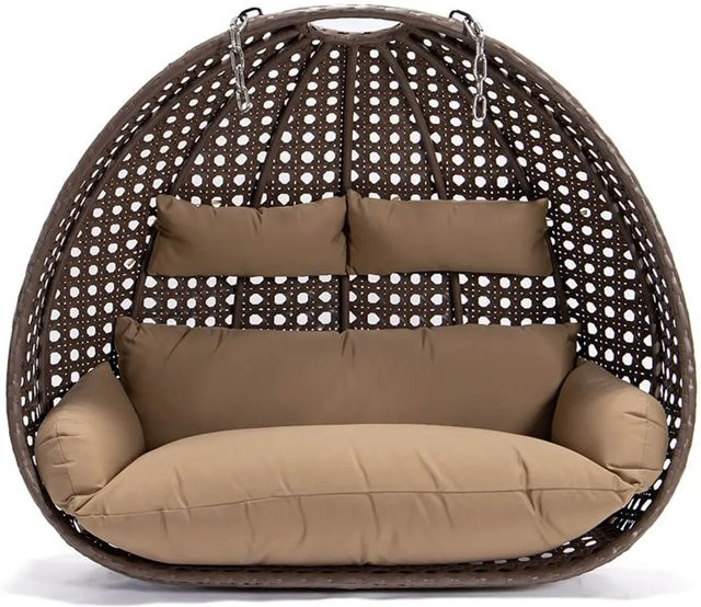 Home Deluxe Hängesessel-Korb Twin aus Polyrattan in Braun mit Sitzkissen und UV-beständigem Polyester - Bild 1