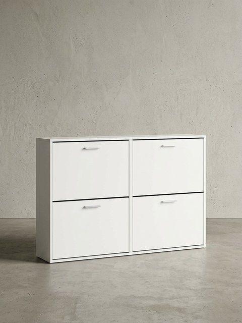 Schuhschrank aus Holz von KADIMA DESIGN in Weiß mit Klapptüren für Flur und Diele, B/T/H: 120 x 24 x 81 cm - Bild 1
