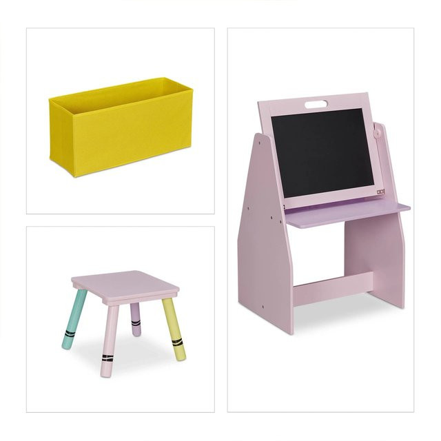 Relaxdays Kinderregal mit Tafel aus Kiefernholz und MDF in Rosa, Türkis, Gelb und Lila, B/T/H: 84 x 52 x 45 cm - Bild 1