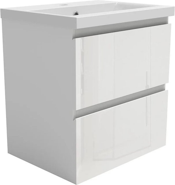 AICA Badmöbel Aalst 2-teiliges Badezimmer-Set mit Keramik-Waschtisch und Unterschrank, Weiß Hochglanz, Wandmontage, Breite: 50 cm - Bild 1