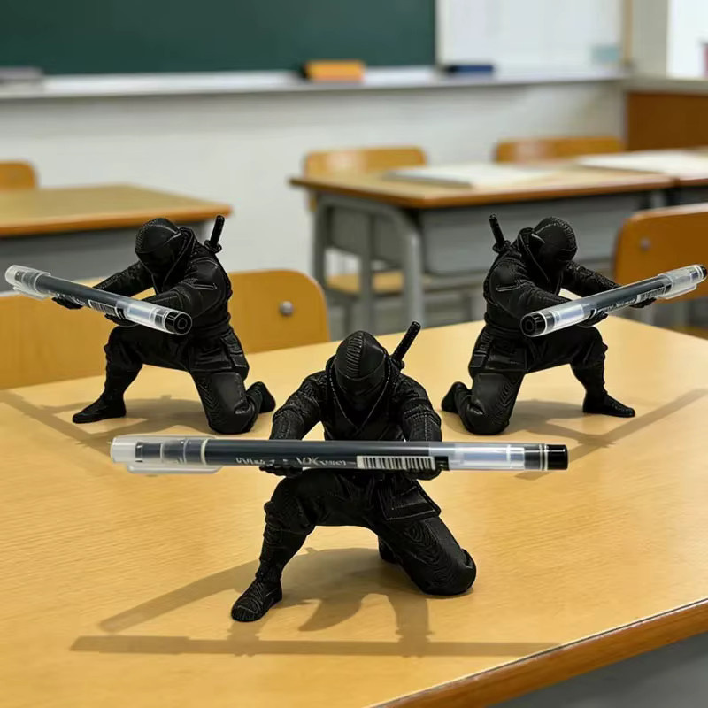 Ninja-Stifthalter aus Kunststoff in Schwarz als 3D-gedruckter Figuren-Schreibtischorganizer und Desktop-Dekoration - Bild 3