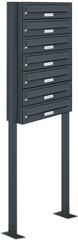 AL Briefkasten für 7 Parteien, freistehendes Briefkasten-System, grau, B/H/T: 46,5 x 150 x 27,5 cm - Bild 1