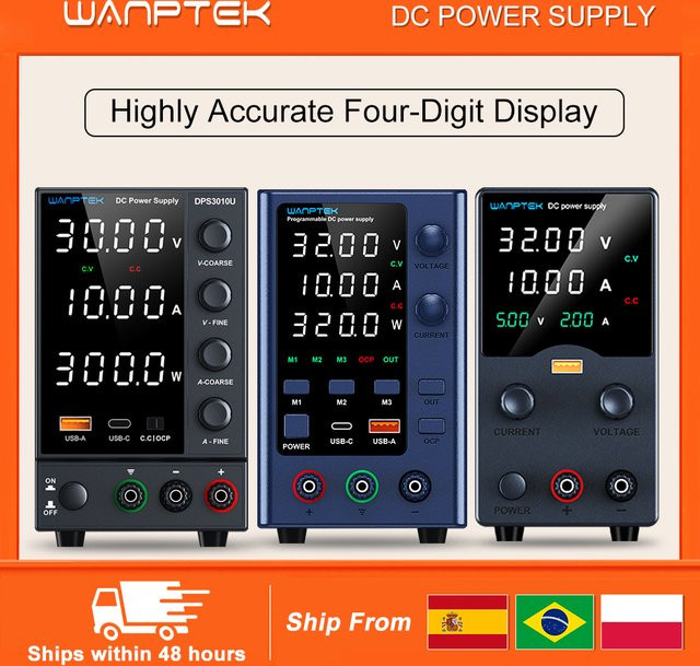 Wanptek Einstellbares Netzteil 30V 10A mit USB-Schnellladung und Display in Schwarz - Bild 1