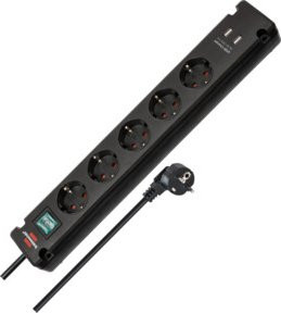 Brennenstuhl Bremounta Steckdosenleiste 5-fach mit 2 USB-Anschlüssen und 3 m Kabel, Schwarz, B: 430 mm, H: 70 mm, T: 80 mm - Bild 2