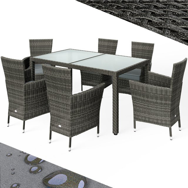 CASARIA Polyrattan Garten-Sitzgruppe 7-teilig in Grau/Anthrazit - Bild 1