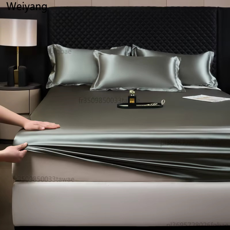 NUOYING Satin-Spannbettlaken aus Rayon in Grau, B/T: 120 x 200 cm - Bild 3
