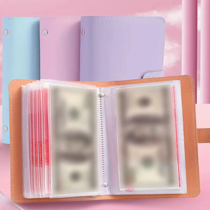 Wiederverwendbares Budget-Spar-Challenge-Buch mit 100 Umschlägen, Spar-Organizer aus Kunstleder in Blau und Multicolour für Erwachsene - Bild 2