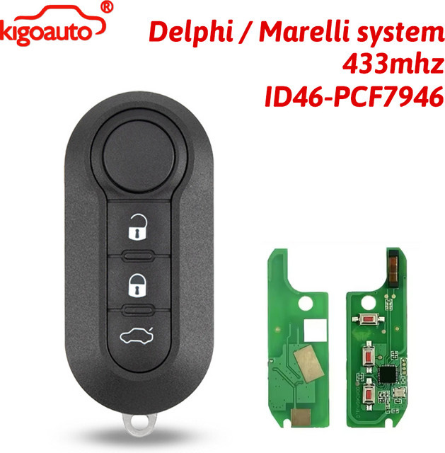 KIGOAUTO Klappbarer Fernbedienungsschlüssel 433MHz mit ID46-PCF7946 Chip für Fiat 500, 500L, Doblo, Grande Punto und Ducato (2007-2018) in Schwarz mit Delphi/Marelli System - Bild 1