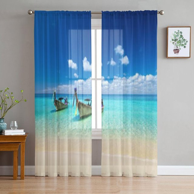 Super Six Tüllvorhang aus Organza in Blau, transparentes Voile-Dekorationsgewebe für Wohnzimmer, Schlafzimmer oder Küche, B: 135 cm, H: 114 cm - Bild 1