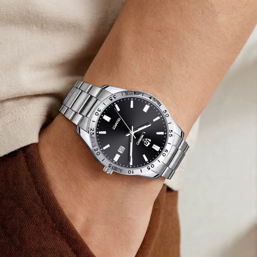 LIEBIG Armbanduhr Edelstahl, Analoguhr, Schwarz, Silber, Datum, Unisex - Bild 3