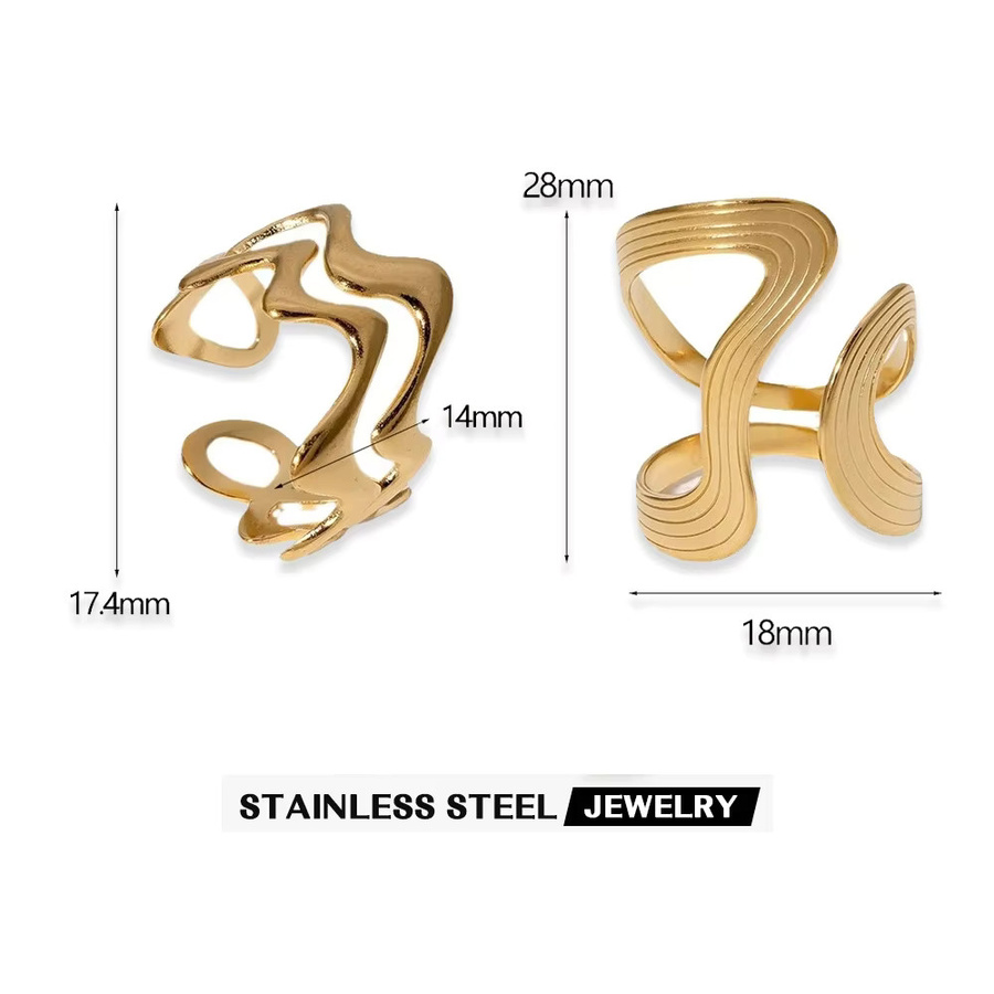 LATS Ringe Edelstahl, Gold, Unregelmäßige Welle, Unisex - Bild 2