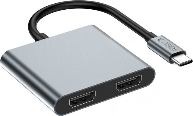 Tech-Protect Hub USB-C HB08 in Grau mit 1 x USB-A, 1 x USB-C und 2 x HDMI für 4K UHD - Bild 1
