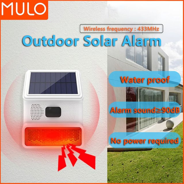PGST Kabelloser Solar-Außenalarm mit LED-Blitz, 433 MHz, wasserdicht, Farbe: Weiß - Bild 1