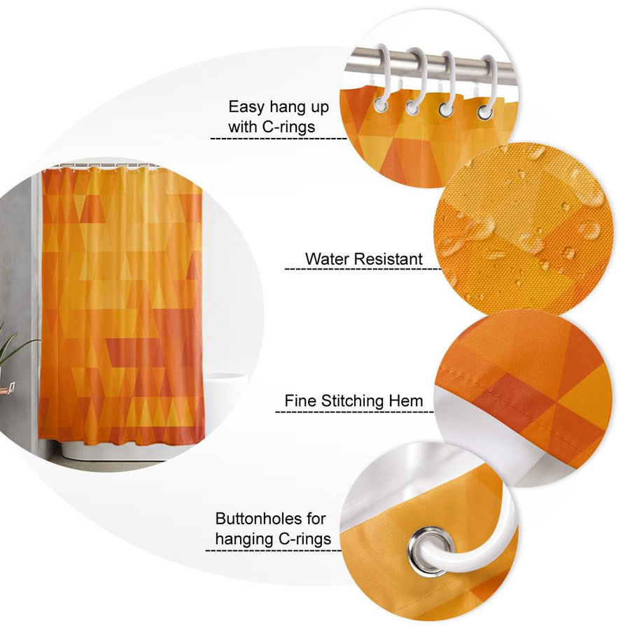 Wasserdichter Duschvorhang mit geometrischem Dreieck-Design in Orange inklusive Haken, B: 220 cm, H: 180 cm - Bild 2