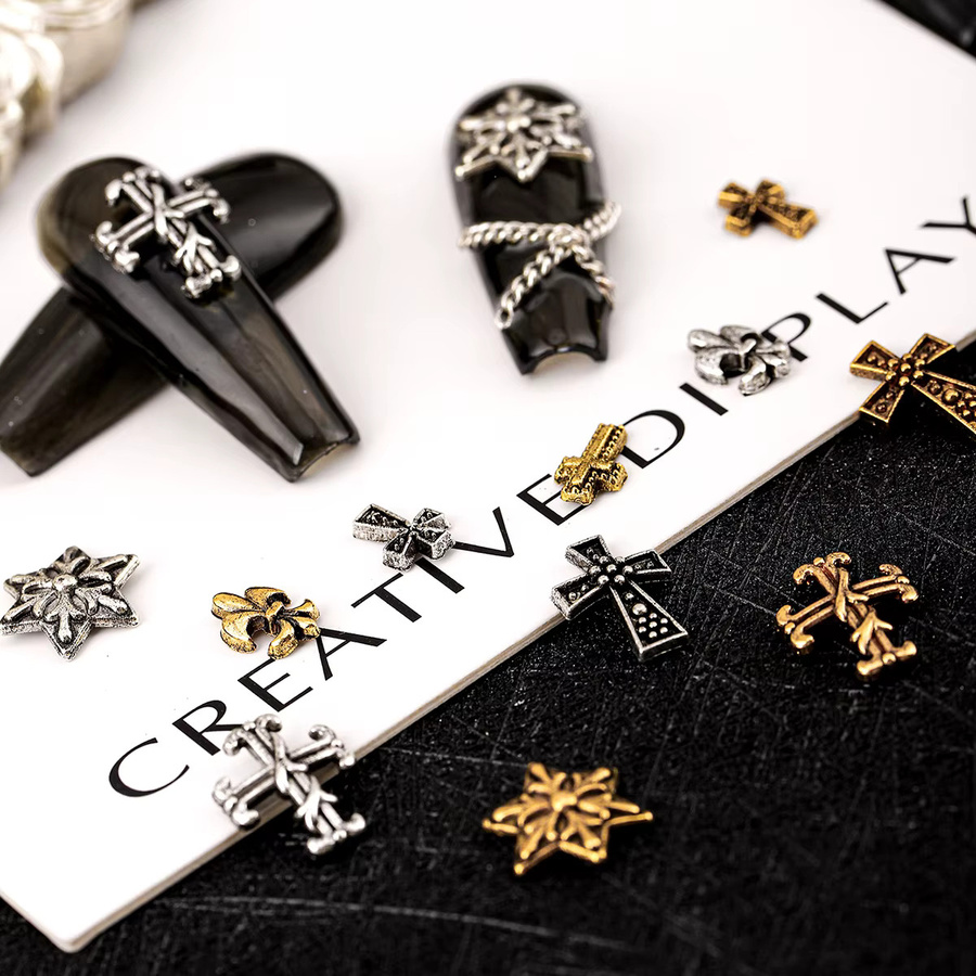 Dark Vintage Cross Nail Patch Set, Gold & Silver, 120 Stück - Bild 4