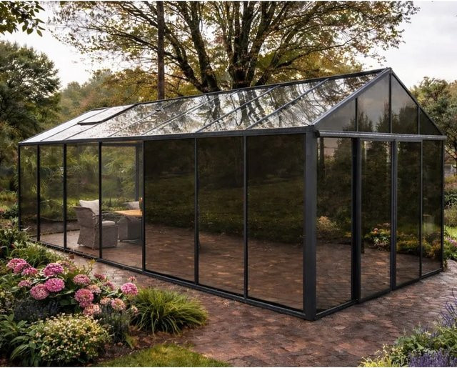 Bloomcabin Gewächshaus Klassik in Schwarz mit integriertem Stauraum, Sicherheitsglas und Belüftungssystem - Bild 1