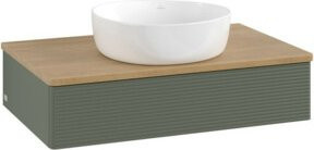 V&B Waschtischunterschrank Antao mit Frontstruktur in Eiche Honig und Grün lackiert, B/T/H: 80 x 50 x 19 cm - Bild 1