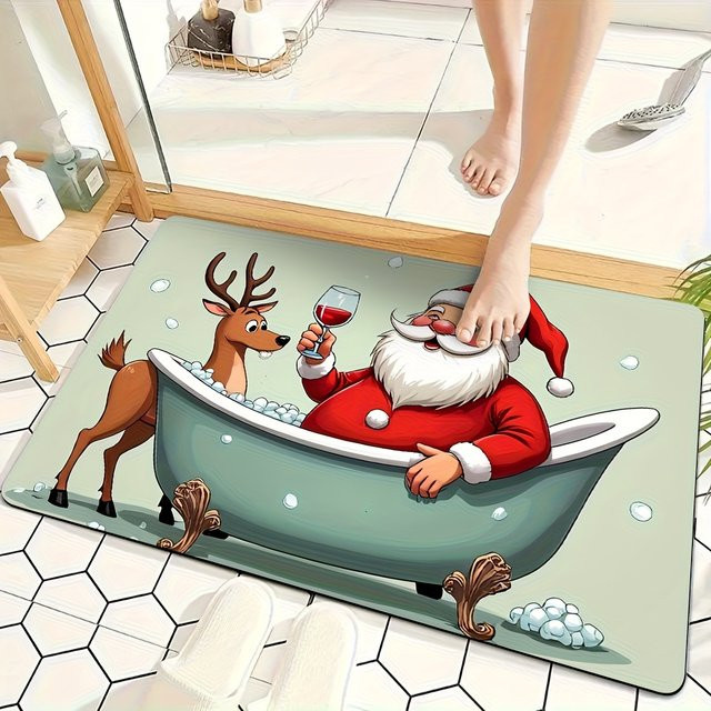 Rutschfester und saugfähiger Badezimmerteppich mit Weihnachtsmotiv von VIKAMA in Mehrfarbig, maschinenwaschbar - Bild 1