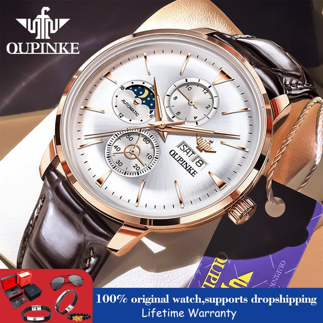 OUPINKE Armbanduhr, Automatik, Edelstahl, Leder, Herren - Bild 1