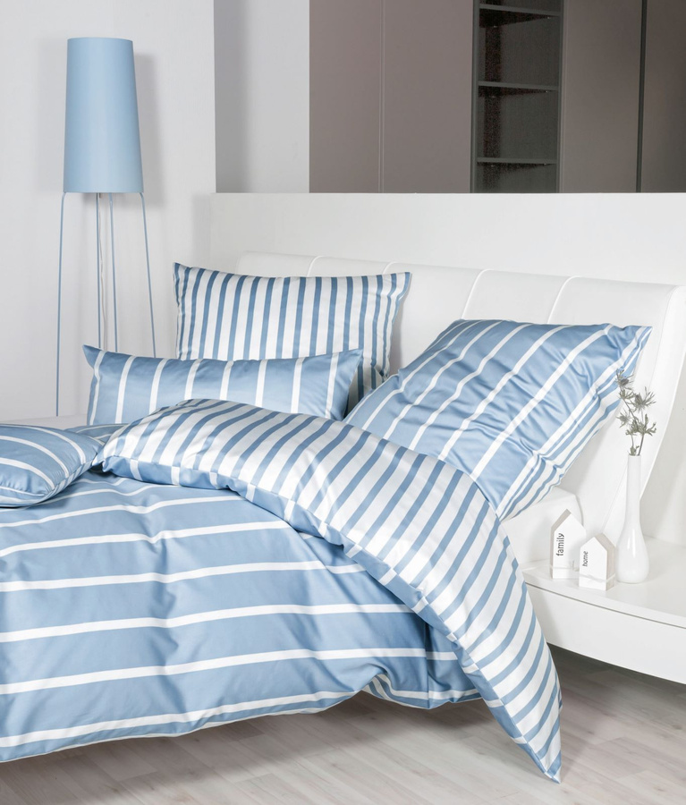 Janine Bettwäsche Modern Classic Streifenlook aus Mako-Satin in Blau, Breite: 135 cm, Länge: 200 cm - Bild 1